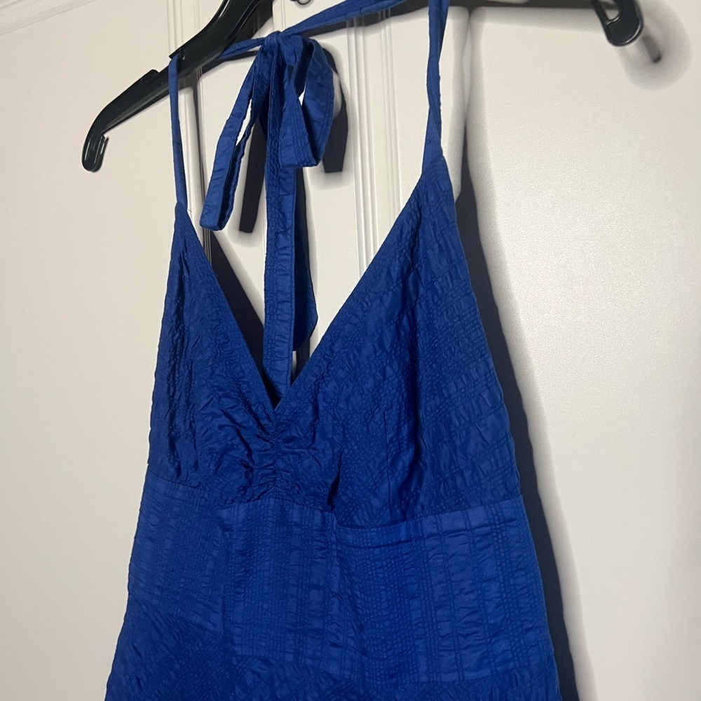J.Crew 2008 Vintage Cobalt Blue 100% Cotton Halter Midi Dress - Picture 4 of 10